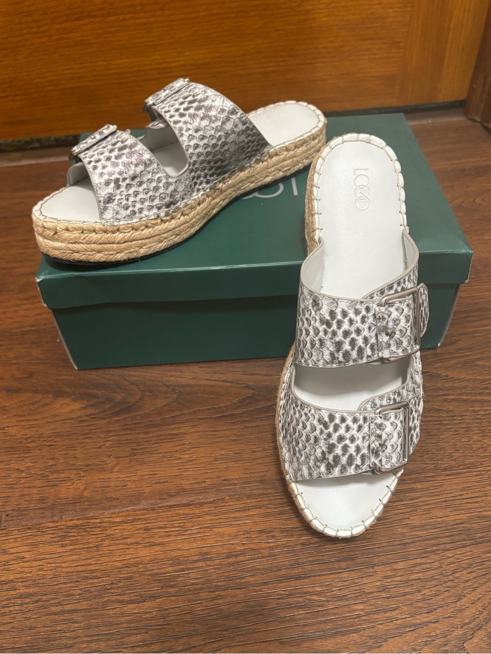 LOGO by Lori Goldstein Lindsay Double Buckle Espadrille Slide Sandals  Sz 8M NIB